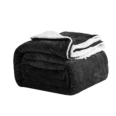 Imagen de Good Nite Mantas 150x200cm, Manta y Colchas, para Sofa, de Franela Sherpa Gruesa Invierno Blanket (Negro)