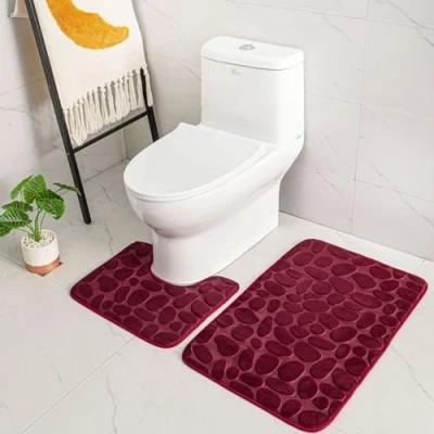 Imagen de ele ELEOPTION Alfombrilla de Baño Antideslizante, Alfombra Súper Absorbente Agua, Espuma Viscoelástica Cómoda y Transpirable (Rojo)