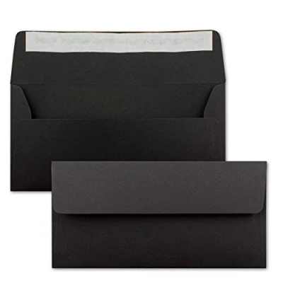 Imagen de NEUSER PAPIER Sobres de papel estraza (25 unidades, formato DL, 11 x 22 cm, cierre autoadhesivo, 120 g/m², solapa ancha, color negro