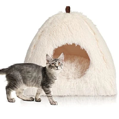 Imagen de CATISM Cama para Perros y Gatos Cojín Mascotas Lavables Redonda Felpa Suave Cómoda Beige (Blanco)