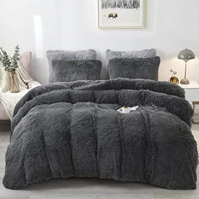 Imagen de Sacebeleu Juego de ropa cama peluche (135 x 200 cm, franela cálida, para invierno, franela), color gris oscuro