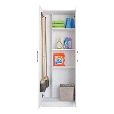 Imagen de Buyqualia Armario hogar escobero Multiusos Dos Puertas en Color Blanco (Alto 170 cm/Ancho 61 cm/Fondo 32 cm)
