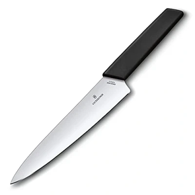 Imagen de Victorinox Swiss Modern Cuchillo trinchar carne, afilado recto, hoja de acero inoxidable 19 cm, mango ergonómico plástico, negro