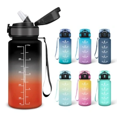 Imagen de Motswedi Botella de Agua, 0.5L Libre BPA, Botellas Agua para Niños, Adecuado Carbonatados, Botella, A Prueba Fugas, Gimnasio, Cantimplora Escuela, Gimnasio Negro&amp;rojo