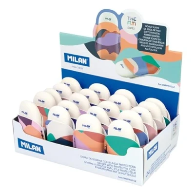 Imagen de Goma de borrar milan the fun ovalada con funda caja 24 unidades colores surtidos