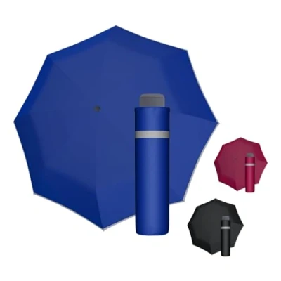 Imagen de Doppler Paraguas Mini Light Up Reflex en azul I con borde reflectante de bolsillo mano bolsa para ligero viajar