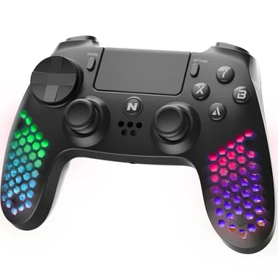 Imagen de NITHO Mando Ligero Inalámbrico para PS4, Controlador Compatible con PS4/PC/Android/iOS, Gamepad de Diseño Hexagonal Luces RGB/Vibración/Sensor Movimiento 6 Ejes