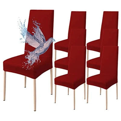 Imagen de Poligino Fundas Sillas de Comedor Pack 6 Impermeable, para Elástica, Suave y Confortable, Burdeos