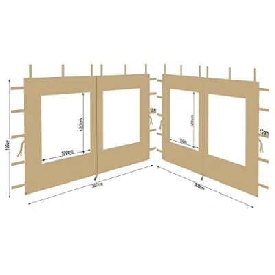 Imagen de Quick Star Juego de 2 Paredes Laterales poliéster con Ventana 300 x 195 cm para cenador 3 m, Color Beige Impermeable