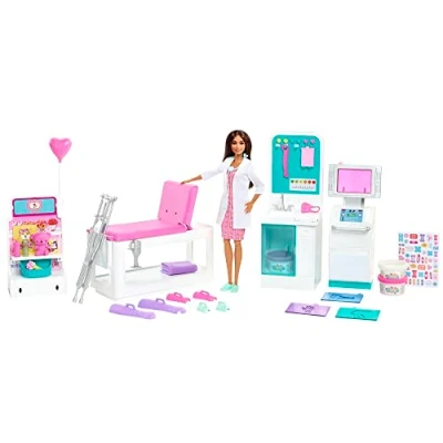 Imagen de Barbie Doctora con Clínica médica, muñeca Accesorios de Medicina Juguete. Incluye Juego escayolas plastilina (Mattel HFT68)