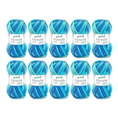 Imagen de lana de fieltro Gründl color, (certificado OEKO TEX ®, 100% nueva, 50 g / m, tamaño aguja: 8 9, 10 ovillos á g), aqua multicolor