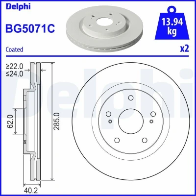 Imagen de DELPHI BG5071C Disco de freno 285 24 5 ventilado revestido sin procesar cojinete rueda, anillo sensor ABS SUZUKI: SWIFT
