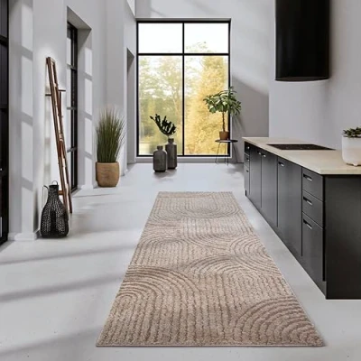 Imagen de Elle Decor ation Alfombra de Pelo Largo Chappe Moderna salón, Largo, patrón Moderno, mullida, Suave y Bohemia, para Dormitorio, Beis, 80 x 240 cm
