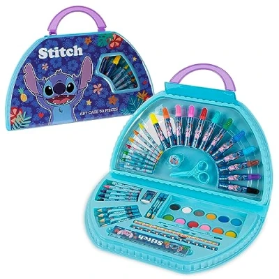 Imagen de Disney Maletin Pinturas para Niñas Estuche Colores Niña Completo con Rotuladores Lápices de y Ceras Actividades Colorear (Azul Conjunto Stitch)