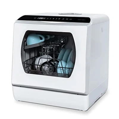Imagen de Hermitlux Mini lavavajillas, lavavajillas compacto, para usar con o sin grifo, 43 cm de ancho, 4 juegos, apto camping portatil, 175 kWh/año, blanco