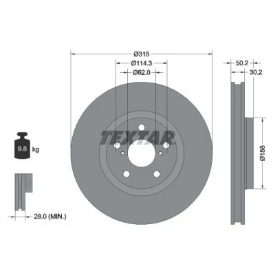 Imagen de TEXTAR PRO 92185603 Disco de freno 315 30,2 05/07 114,3 ventilación interna revestido sin perno sujeción rueda, buje rueda