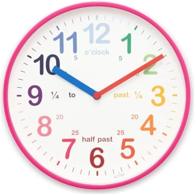 Imagen de Acctim Wickford 22520 Kids Reloj de Pared para niños, enseñar la Hora, con Esfera Cuarzo y los Colores del arcoíris, Rosa Fucsia, 20 cm