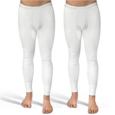 Imagen de SES Calzoncillos largos para hombre de doble acanalado, paquete 2 unidades, S 4XL con bragueta y cintura suave algodón/calzoncillos cómodos largos/blancos pierna larga, Blanco,