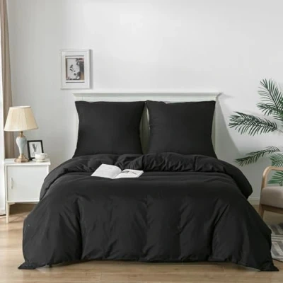 Imagen de Good Nite Funda Nórdica 2 Piezas Microfibra Juego de Edredon 135 x 200 cm con 1 Almohada 80 Negro Suave Transpirable