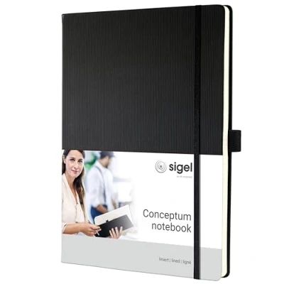 Imagen de SIGEL CO116 Cuaderno premium a líneas, A4+, tapa dura, negro Conceptum