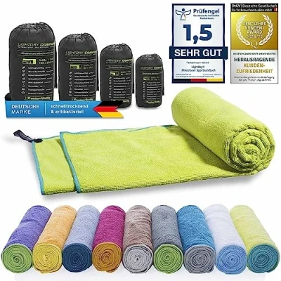 Imagen de Toalla deportiva de mochila microfibra LightDry para hombres y mujeres viaje secado extremadamente rápido Toallas playa baño Absorbente, ligera antibacteriana (160 x 80 cm, Lima)