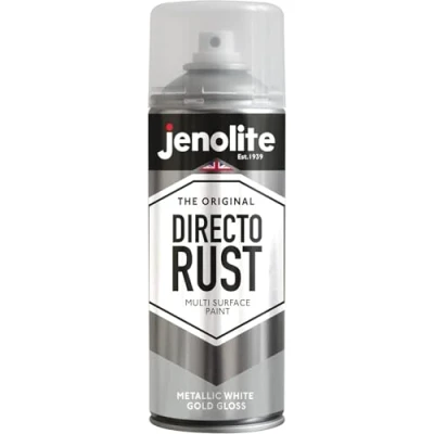 Imagen de JENOLITE Directorust Pintura Metálica Brillo ORO BLANCO en aerosol multisuperficie Imprimador, capa base y superior todo uno 400ml