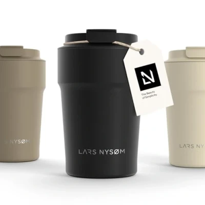 Imagen de LARS NYSØM Taza térmica café para llevar Termo de 0,38 litros con aislante Travel mug acero inoxidable a prueba fugas el y té (Carbon Black, 380ml)