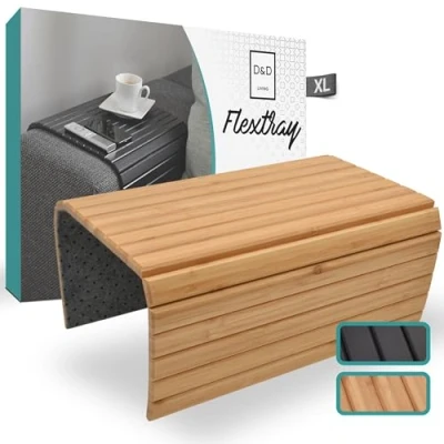 Imagen de D&amp;D Living Bandeja de Sofá Flexible para Reposabrazos Hecha Madera Natural Sofá, Bambú (XL)