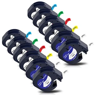 Imagen de 12X Pristar 12mm Compatible para Dymo LetraTag Plástico 12267 91201 91202 91203 91204 91205 Cinta Etiqueta LT 100H 100T Plus LT100 H 110T QX 50 XM XR 2000