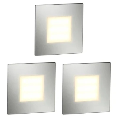 Imagen de ledscom.de 3 LED aplique de escalera/plafón empotrable FEX para interiores y exteriores, angular, acero inoxidable, 85 x mm, blanco cálido