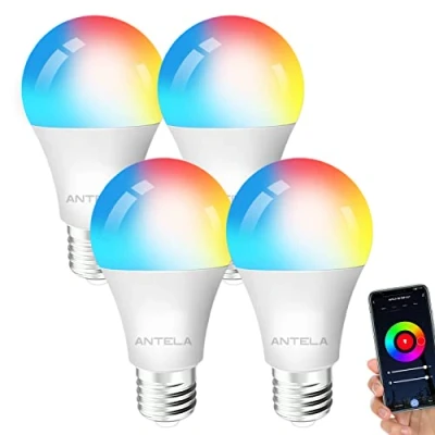 Imagen de ANTELA Bombilla LED Inteligente WiFi E27 Sin Necesidad de Hub Compatible Alexa, Echo y Google Home, 806lm Equivalente ‎80 Watios, RGB Blanco Cálido/Frío, 4 Pack