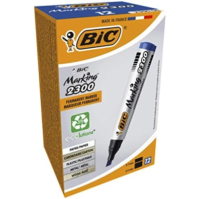 Imagen de BIC Marking 2300 ECOlutions Marcadores Permanentes de Punta Biselada Media Azul, Caja 12
