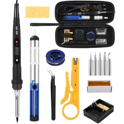 Imagen de Zhufas 80W Kit Soldador Estaño, LCD Electrico Temperatura Ajustable 180℃ 480℃, con 5pcs Puntas, Bomba Desoldadora, Pinzas, Estación de Soldadura