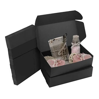 Imagen de Kurtzy Cajas de Cartón Kraft Negras (Pack 50) Medidas las 19 x 11 4,5 cm Caja Fácil Ensamblado Cuadrada Presentación para Regalos, Fiestas, Cumpleaños, Bodas