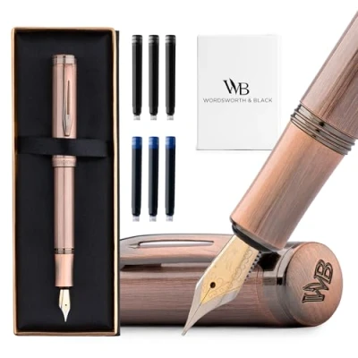 Imagen de Wordsworth and Black Fountain Pen Mini EDC Bolígrafo de Bolsillo Cobre, Punta Mediana, 6 Cartuchos Tinta, Convertidor Conjunto Regalo Recargable, Hombres y Mujeres