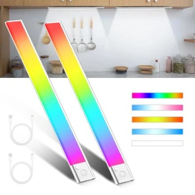 Imagen de Comius Sharp Luz de Armario, 2200mAh Nocturna con Sensor Movimiento, 40CM Regulable Luces LED Cocina 5 Color Modos, USB Recargable Armario para Gabinete, Cocina, Escalera, Pasillo