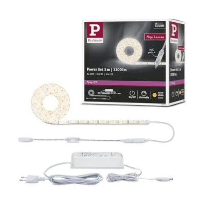 Imagen de Paulmann 78956 Strip LED SimpLED Power 3 m con regulador de cable 1100 lm/m incl. 1x33 W IP44 tira luz blanco plástico cinta 3000 K