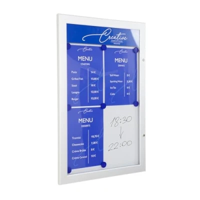 Imagen de Danieli Store Tablón de Anuncios Exterior Impermeable para Menús con Cerradura y Par Llaves Fácil Montaje en Pared Superficie Acero Magnético Escribible (4x A4)