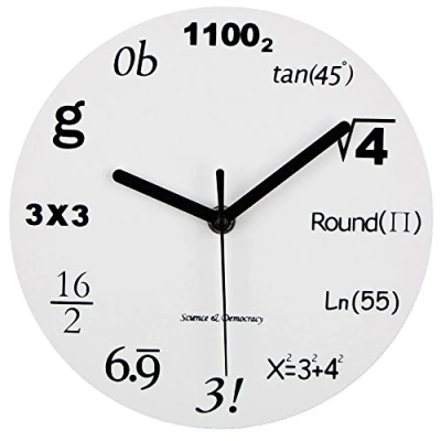 Imagen de reloj de matemáticas, pared único, diseño moderno, ecuaciones matemáticas Cada hora marcada por una ecuación matemática simple.