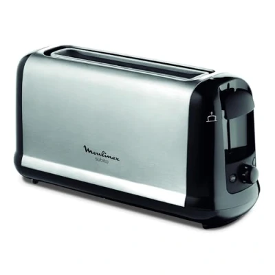 Imagen de Moulinex Subito LS2608 Tostadora 1 ranura extragrande, 1000 W, 7 ajustes/tiempo de tostado, función Stop, bandeja recoge migas, 2 funciones descongelar y recalentar, Negro/Acero Inoxidable