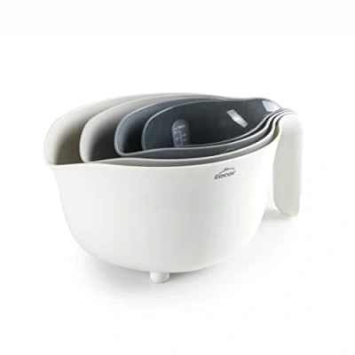 Imagen de Lacor 62633 Set 4 boles PRACTIC 100% libre BPA, Bol Mezclador (3,5L), Escurridor (2L), 2 jarras medidoras (1/0,5L), Apilable, Apto para Lavavajillas, Ø 22 x 15 cm, Blanco, Gris