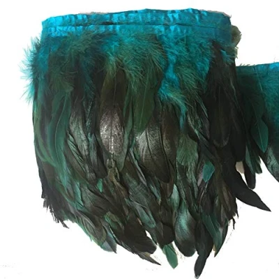 Imagen de Sowder Ribete de flecos plumas gallo 5 7 pulgadas ancho, paquete yardas (turquesa)