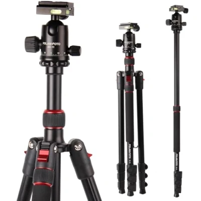 Imagen de POLAM FOTO Trípode Compacto 66.22&quot;/168.2cm de Viaje Aluminio con Cabeza Bola monopod 68.89&quot;/175cm Bolsa Transporte para cámara Canon/Nikon/DSLR/SLR …