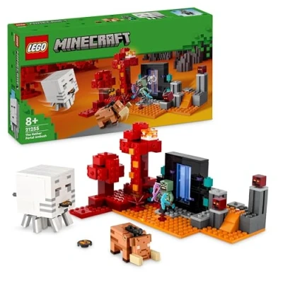 Imagen de Lego Minecraft La Emboscada en el Portal del Nether, Juguete de Construcción con Escenas Batalla y Minifiguras Personajes, Figura Hoglin, Regalo para Niños Niñas 8 Años o Más 21255