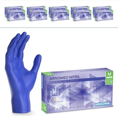 Imagen de ARNOMED guantes nitrilo talla M, azul océano, de nitrilo, 2000 unidades (20 cajas), desechables sin polvo, goma látex, en tallas S, L y XL