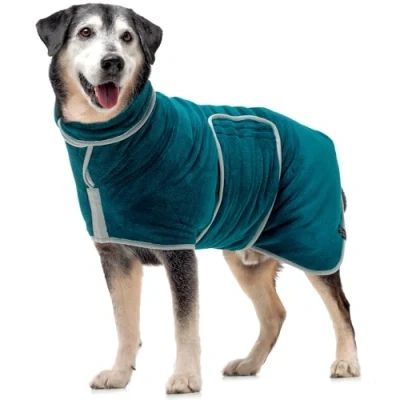 Imagen de Lucky Paws® Abrigo de secado para perros del Reino Unido, toalla microfibra perro, bata baño súper absorbente mascotas/cachorros, rápido (L, azul marino francés)