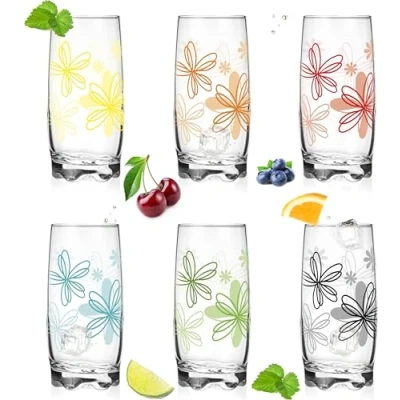 Imagen de PLATINUX Juego de 6 vasos con diseño flores, 350 ml, zumo bonito fondo