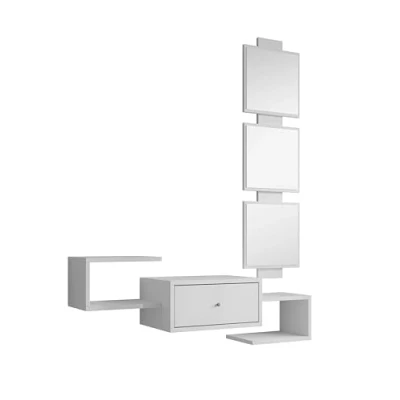 Imagen de MB Muebles Bonitos Recibidor con Espejo y Cajón Mueble Entrada Moderno: Ancho 99,5 x Alto 145 Profundo 29,5cm Espejo: 29,5 103cm Melamina Color Blanco Mate Modelo Neo
