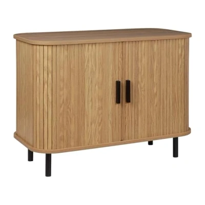 Imagen de Aparador retro puertas correderas MDF patas de metal madera clara Bradley