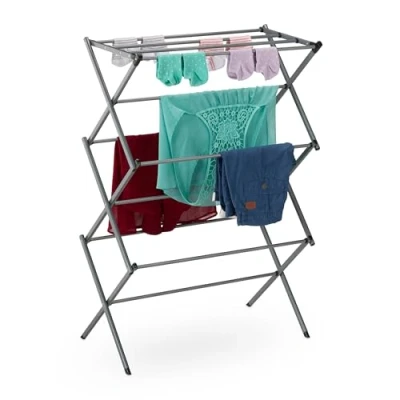 Imagen de Relaxdays Tendedero Plegable Vertical, 11 Barras, 6 Niveles, 105x73x37 cm, Tenderete de Torre, Secado Ropa, Blanco, Acero